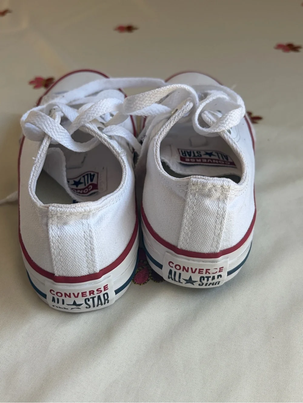 Converse Kids White Canvas Low Top Sneakers with Red Trim